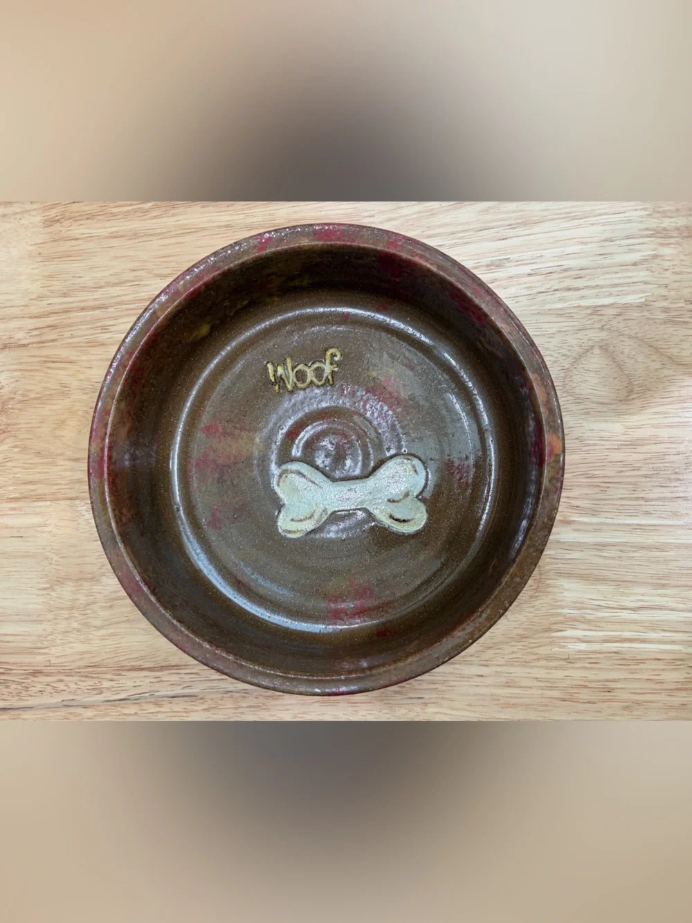 Hand-Thrown Pottery Dog Dish – Earthy Brown Ceramic Pet Bowl with Bone Accent